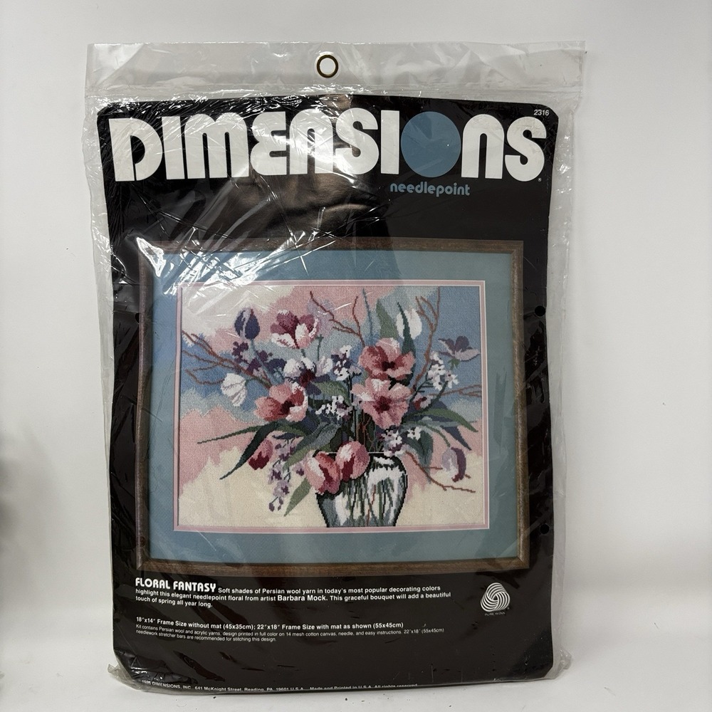 Vintage 1986 Dimensions Floral Fantasy Needlepoint Kit #2316 Barbara Mock NOS